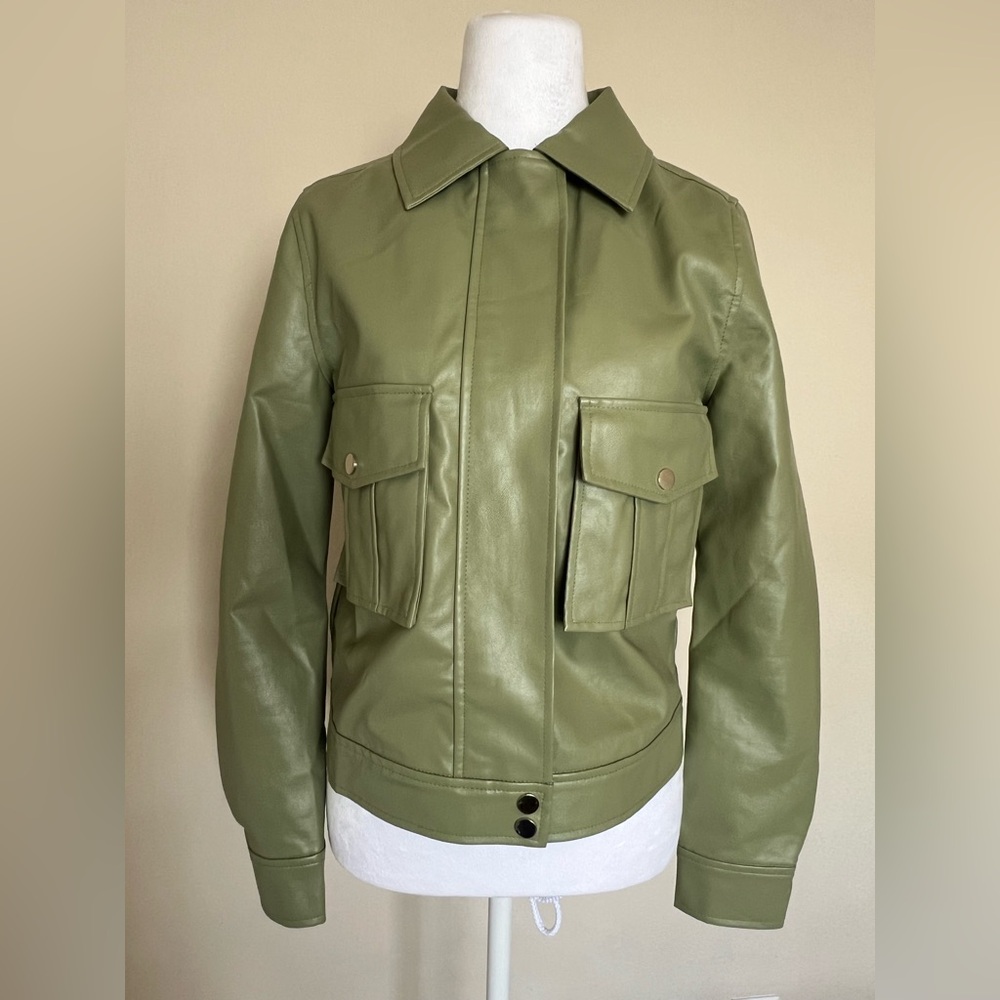 Nasty Gal Light Olive Green Faux Leather Jacket